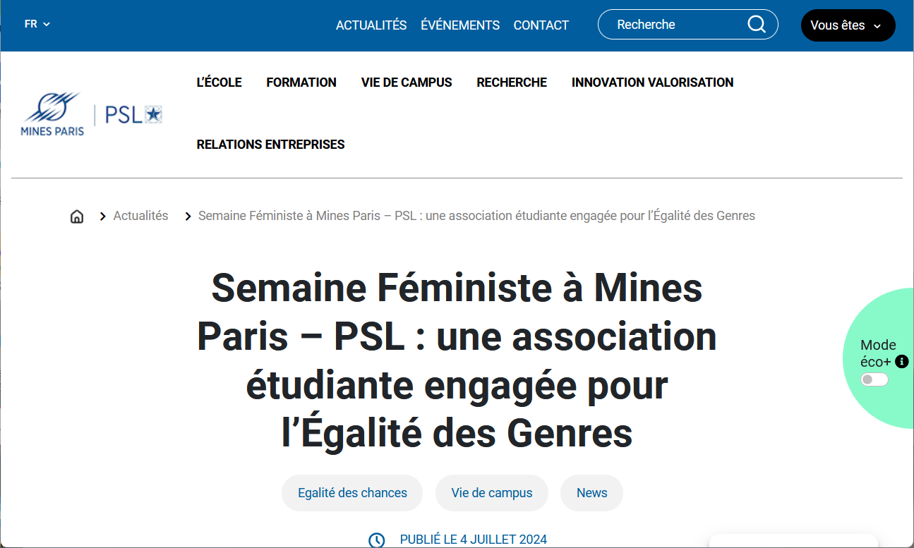 Féministes ! à l’honneur sur le site de Mines Paris – PSL